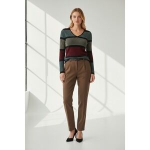 Venus Metallic Striped Sweater Womens Small Multicolor V-Neck Long Sleeve